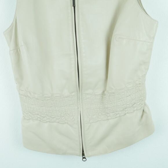 Cache Size 6 Top Lamb Leather Waistcoat Vest Minimal Old Money Fitted Neutral - Picture 5 of 12